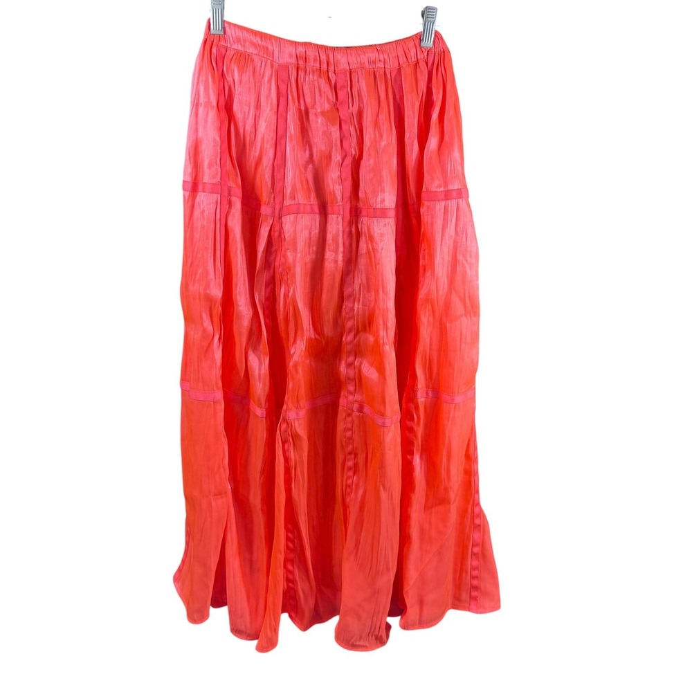 Anthropologie Maxi Skirt‎ Womens XXS Orange Sheen Tiered Boho Flowing Pull On - Picture 5 of 7